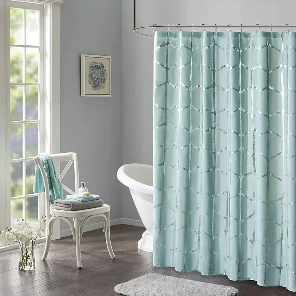Intelligent Design Arielle Aqua Metallic Geometric Microfiber Shower Curtain